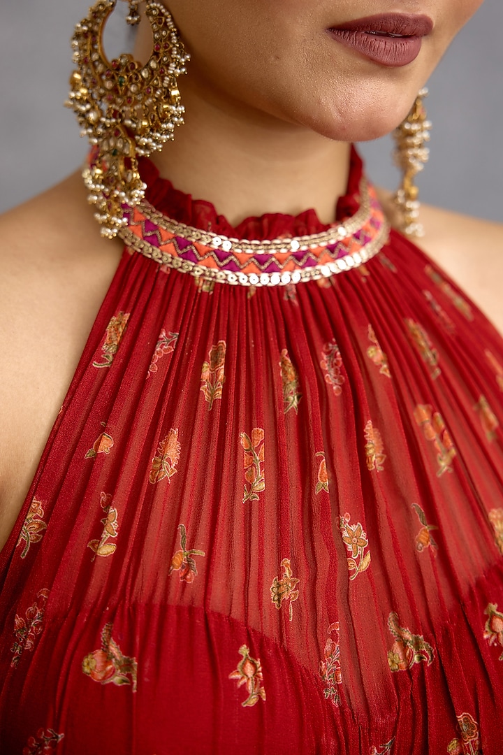 Maroon Georgette Printed Halter-Neck Blouse by Torani at Pernia's Pop Up Shop