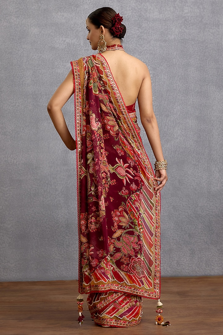 Maroon Georgette Digital Floral Chintz Printed Wedding Saree by Torani at Pernia's Pop Up Shop