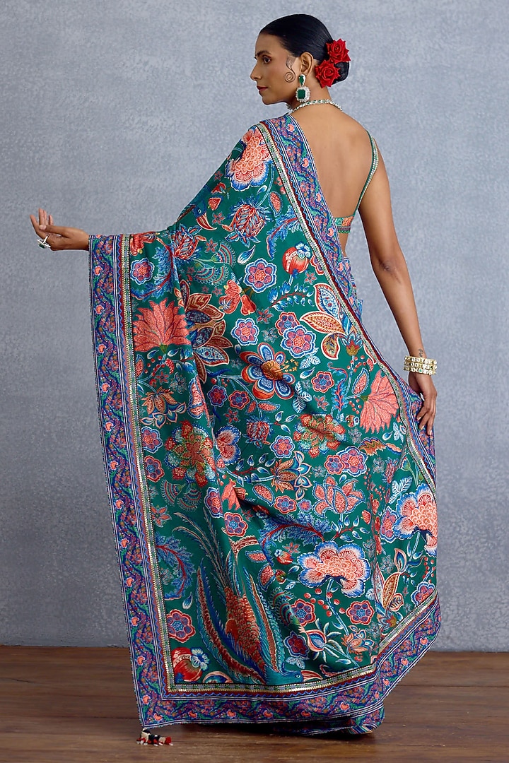 Green & Blue Chanderi Chintz Motif Printed Wedding Saree by Torani at Pernia's Pop Up Shop