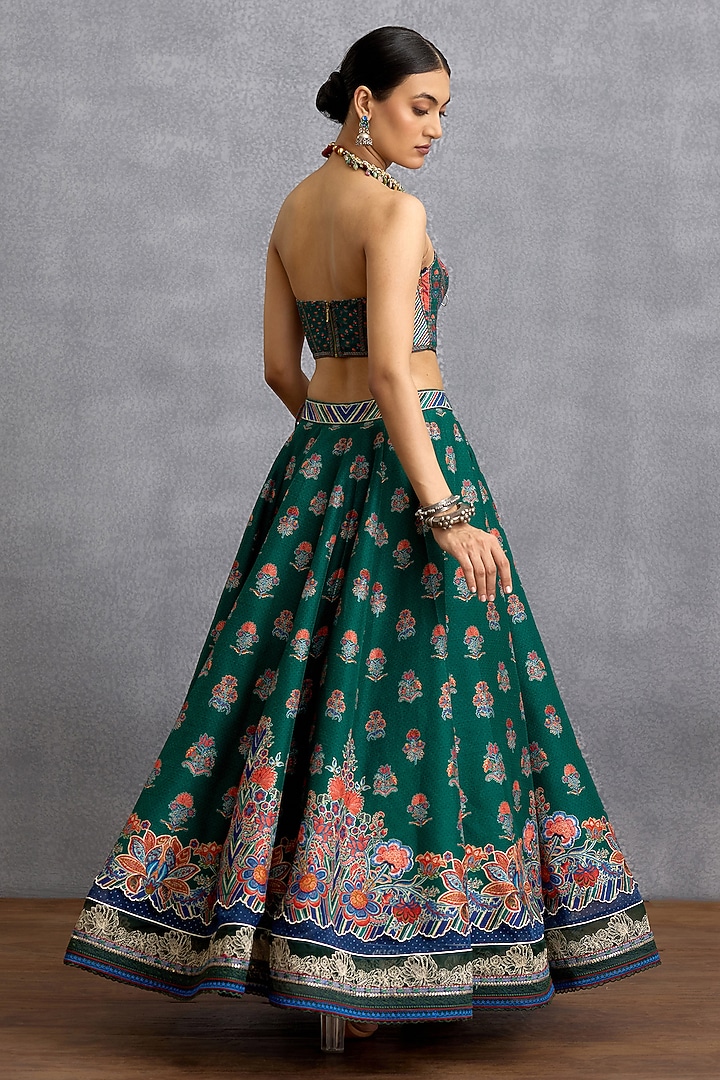 Green & Blue Jeni Silk Digital Printed Wedding Lehenga Set by Torani at Pernia's Pop Up Shop