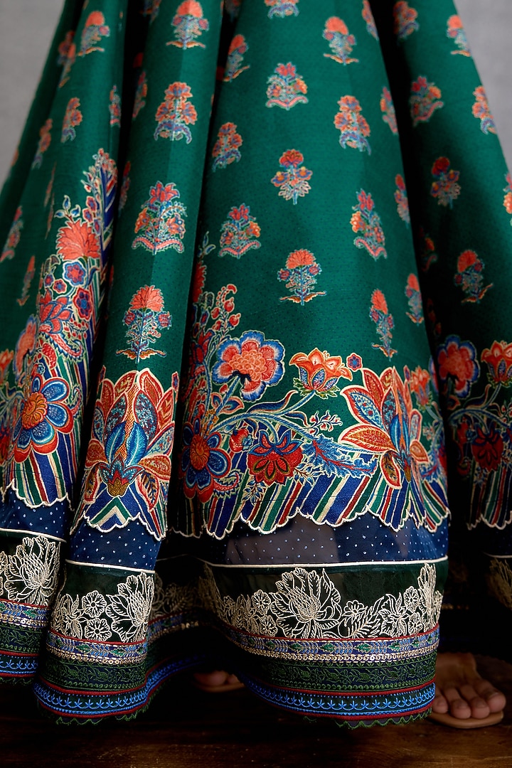 Green & Blue Jeni Silk Digital Printed Wedding Lehenga Set by Torani at Pernia's Pop Up Shop