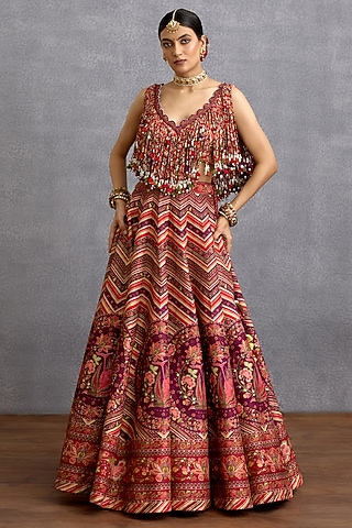 Maroon Raw Silk Lehenga Set by Torani