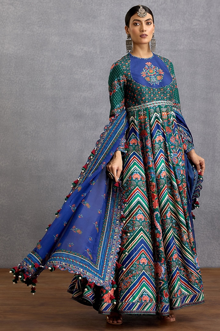Green & Blue Jeni Silk Sequins Work Bridal Anarkali Set by Torani at Pernia's Pop Up Shop