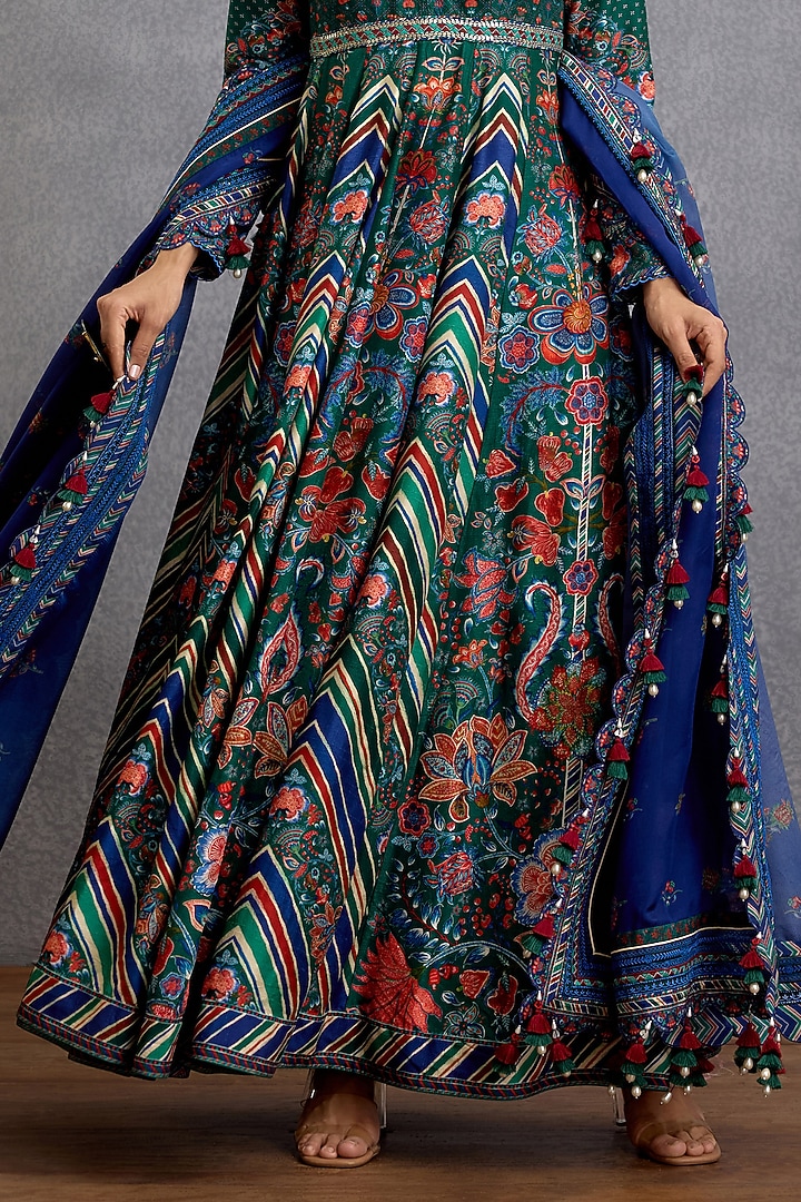 Green & Blue Jeni Silk Sequins Work Bridal Anarkali Set by Torani at Pernia's Pop Up Shop