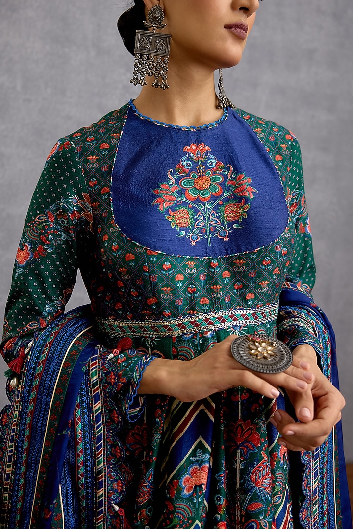 Green & Blue Jeni Silk Sequins Work Bridal Anarkali Set by Torani at Pernia's Pop Up Shop