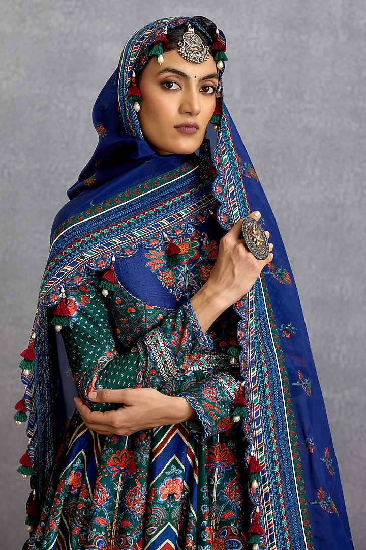 Green & Blue Jeni Silk Sequins Work Bridal Anarkali Set by Torani at Pernia's Pop Up Shop