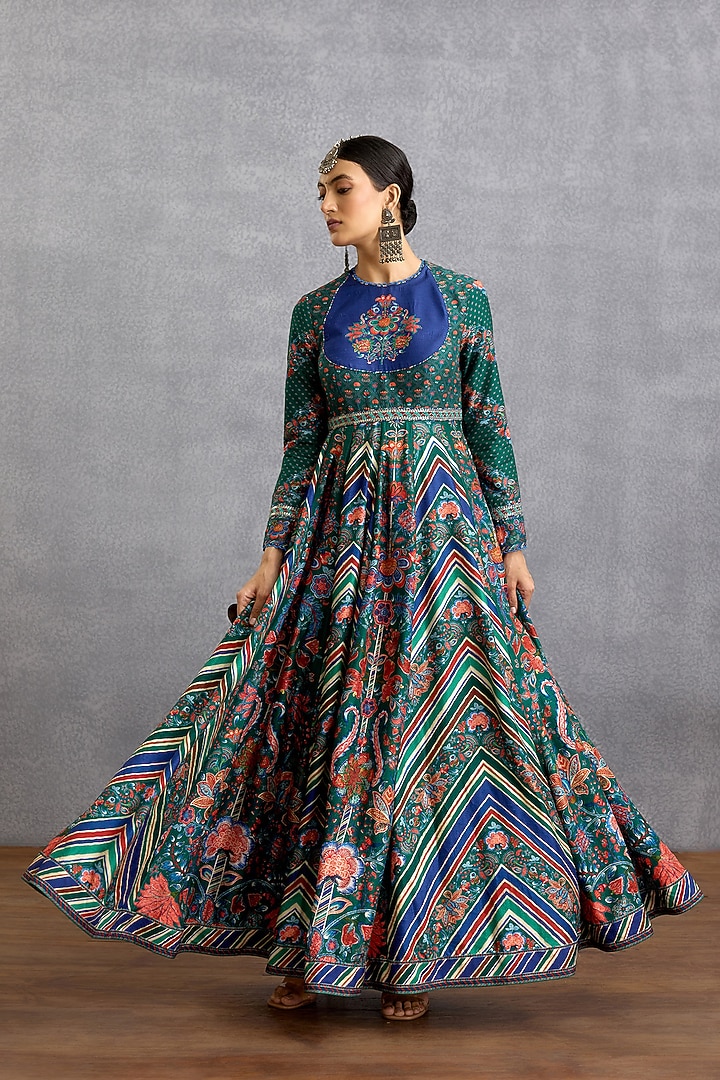 Green & Blue Jeni Silk Sequins Work Bridal Anarkali Set by Torani at Pernia's Pop Up Shop