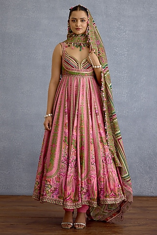 Pink Jeni Silk Digital Printed Anarkali Set by Torani