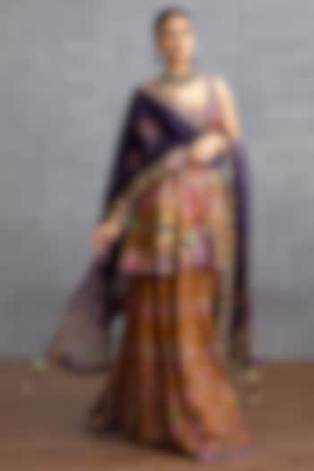 Orange & Purple Dola Silk Digital Printed Wedding Sharara Set by Torani at Pernia's Pop Up Shop