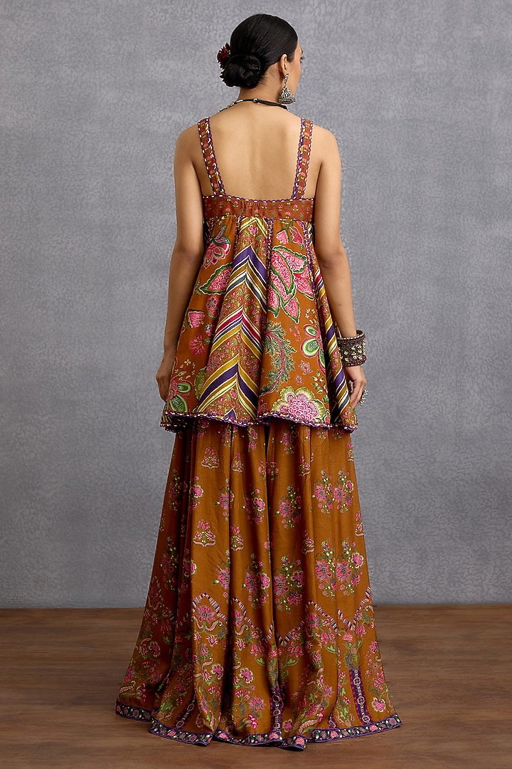 Orange & Purple Dola Silk Digital Printed Wedding Sharara Set by Torani at Pernia's Pop Up Shop
