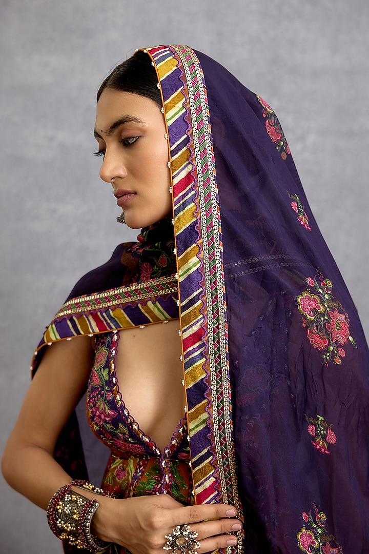 Orange & Purple Dola Silk Digital Printed Wedding Sharara Set by Torani at Pernia's Pop Up Shop