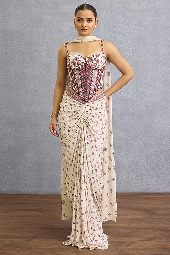Multi-Colored Crepe Digital Printed Draped Skirt Set by TORANI at Pernia's Pop Up Shop