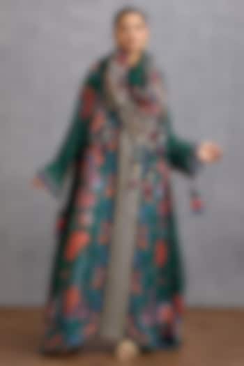 Blue & Green Dola Silk Digital Printed Kaftan by Torani at Pernia's Pop Up Shop