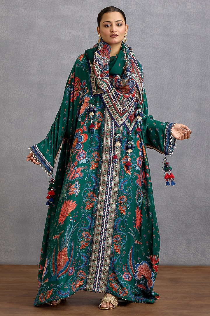 Blue & Green Dola Silk Digital Printed Kaftan by Torani at Pernia's Pop Up Shop