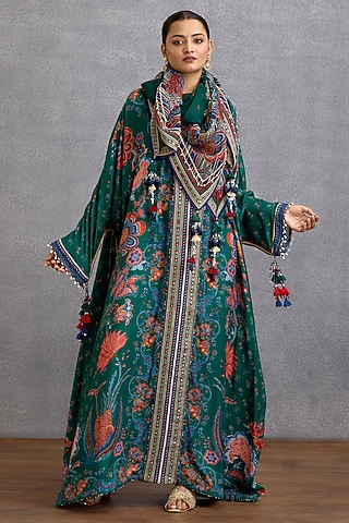 Blue & Green Dola Silk Digital Printed Kaftan by Torani