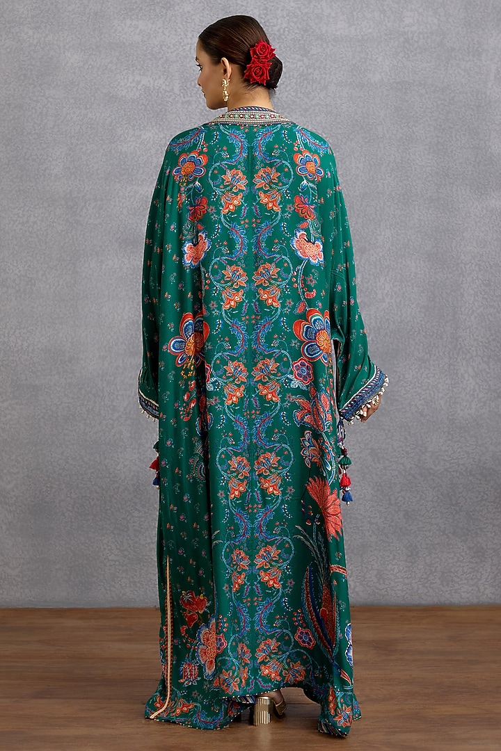 Blue & Green Dola Silk Digital Printed Kaftan by Torani at Pernia's Pop Up Shop