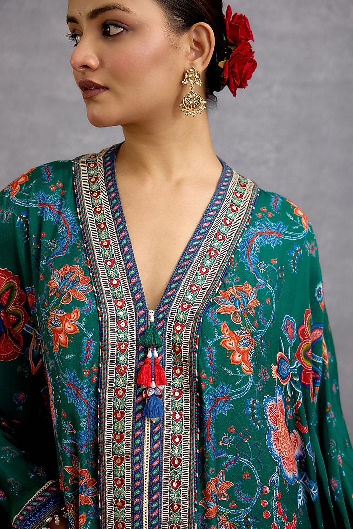 Blue & Green Dola Silk Digital Printed Kaftan by Torani at Pernia's Pop Up Shop