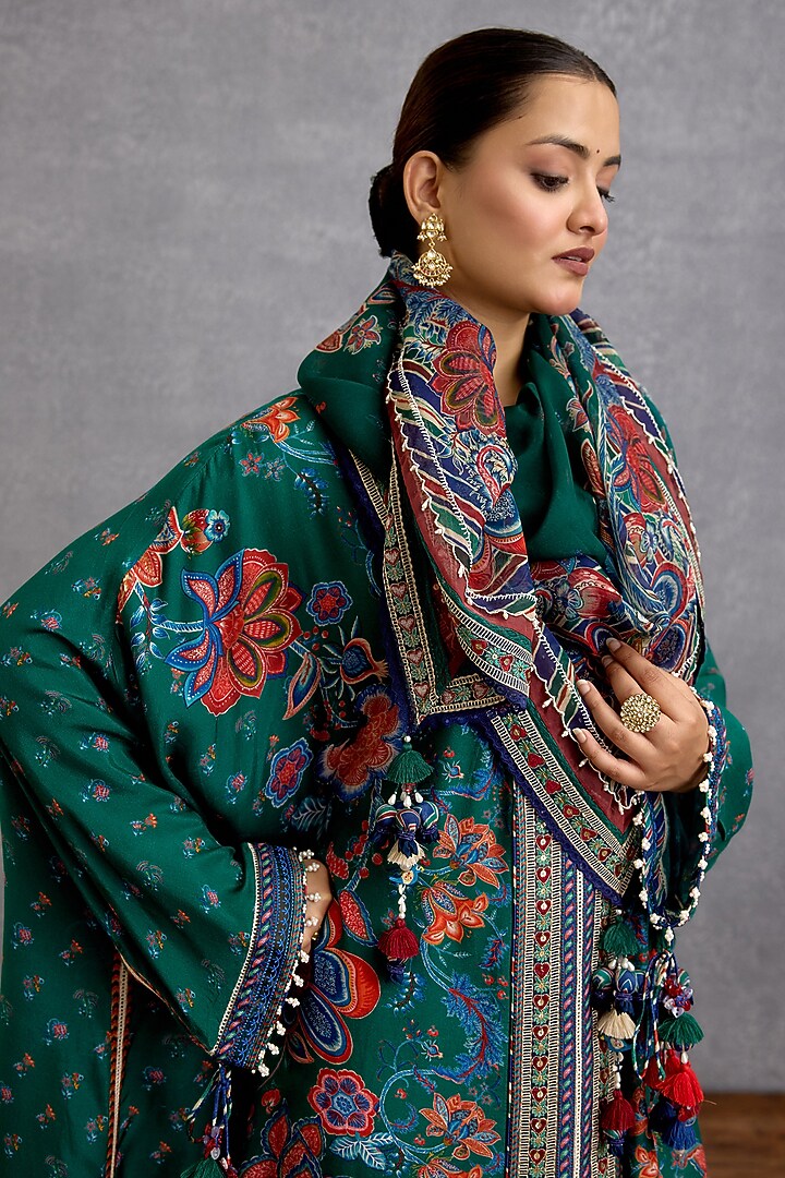Blue & Green Dola Silk Digital Printed Kaftan by Torani at Pernia's Pop Up Shop