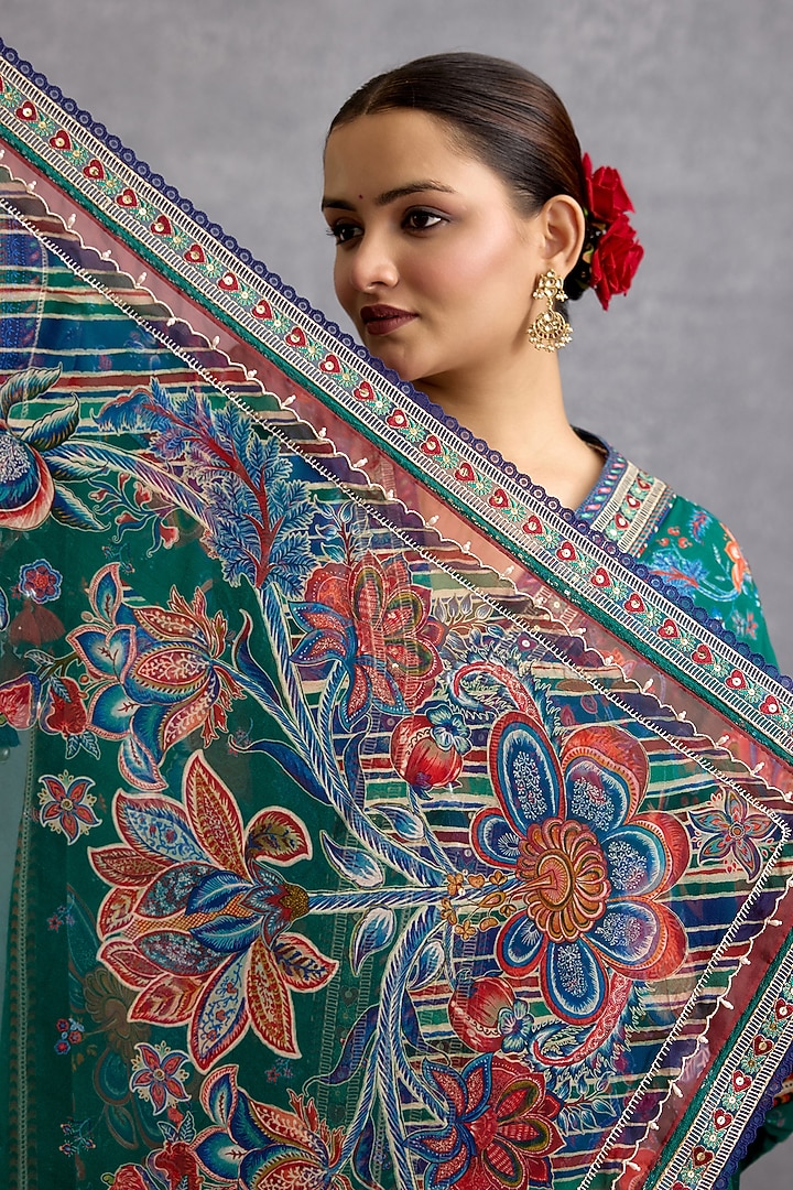 Blue & Green Dola Silk Digital Printed Kaftan by Torani at Pernia's Pop Up Shop