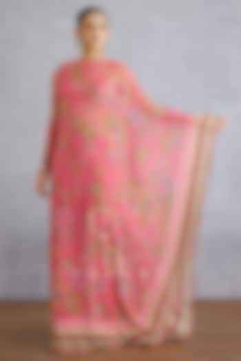 Pink Muslin Silk Digital Printed Kaftan Set by TORANI at Pernia's Pop Up Shop