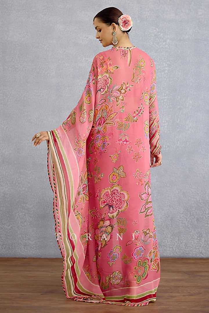 Pink Muslin Silk Digital Printed Kaftan Set by TORANI at Pernia's Pop Up Shop