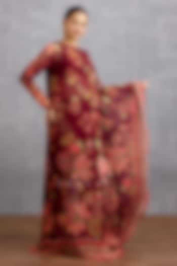 Maroon Muslin Silk Digital Printed Kaftan Set by TORANI at Pernia's Pop Up Shop