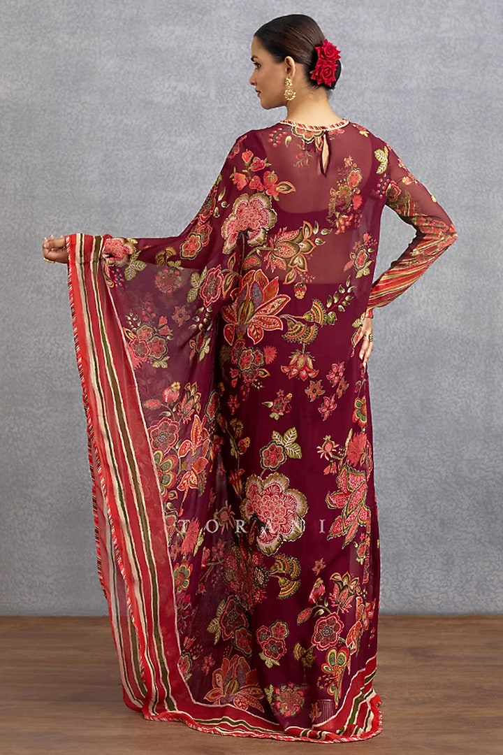 Maroon Muslin Silk Digital Printed Kaftan Set by TORANI at Pernia's Pop Up Shop
