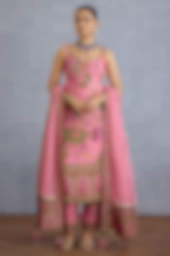 Pink Jeni Silk & Linen Kalamkari Printed Kurta Set by Torani at Pernia's Pop Up Shop