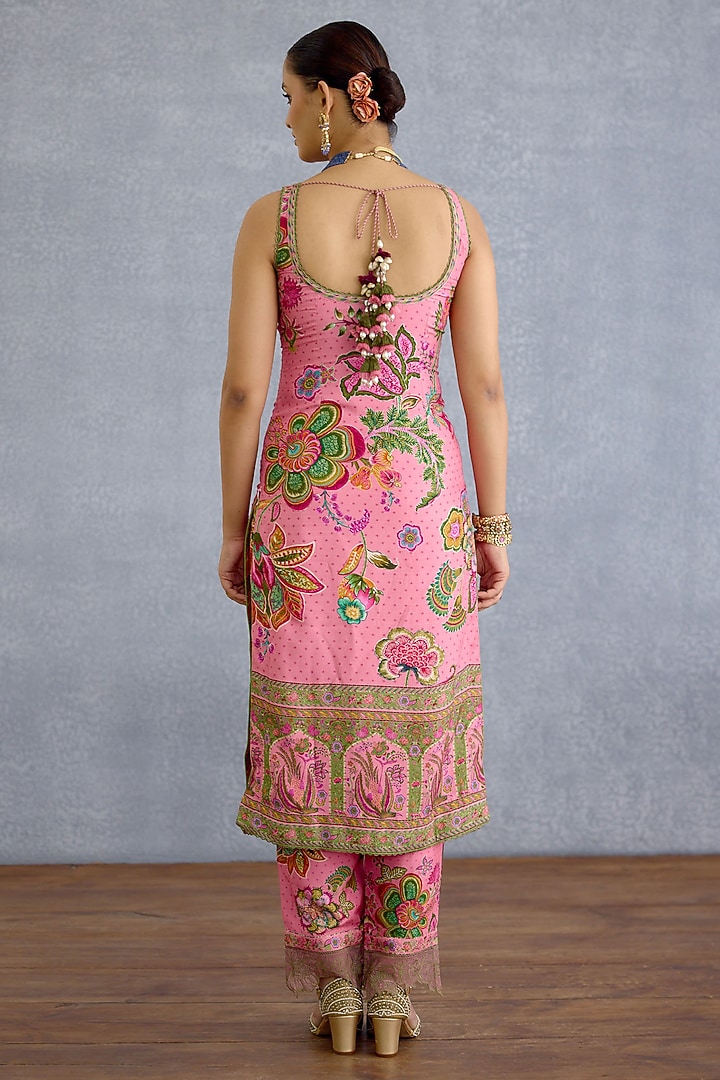 Pink Jeni Silk & Linen Kalamkari Printed Kurta Set by Torani at Pernia's Pop Up Shop