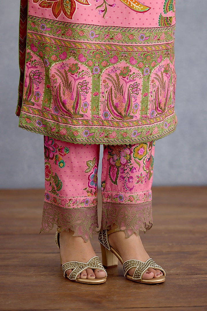 Pink Jeni Silk & Linen Kalamkari Printed Kurta Set by Torani at Pernia's Pop Up Shop