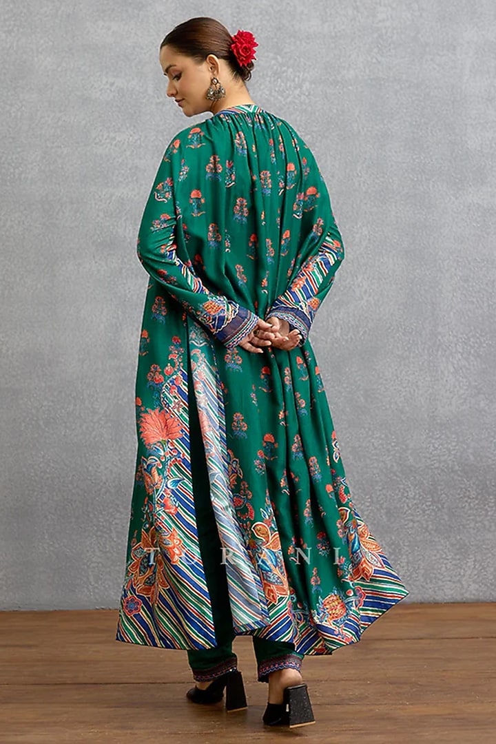 Blue & Green Dola Silk Digital Printed Kurta Set by TORANI at Pernia's Pop Up Shop