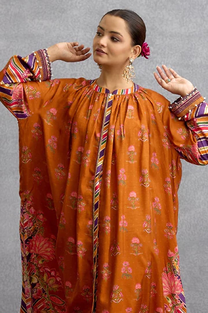 Orange & Purple Dola Silk Digital Printed Kurta Set by TORANI at Pernia's Pop Up Shop