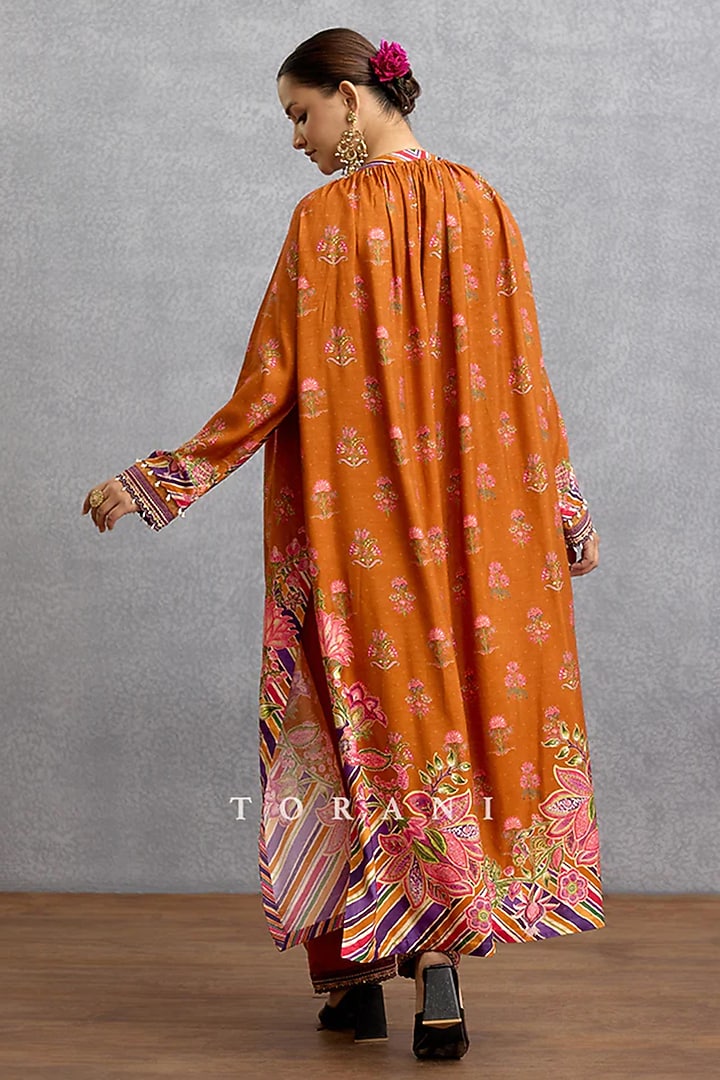 Orange & Purple Dola Silk Digital Printed Kurta Set by TORANI at Pernia's Pop Up Shop