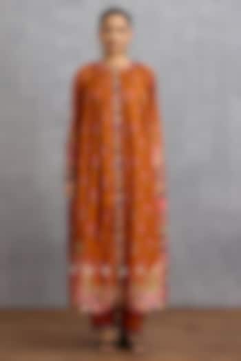 Orange & Purple Dola Silk Digital Printed Kurta Set by TORANI at Pernia's Pop Up Shop