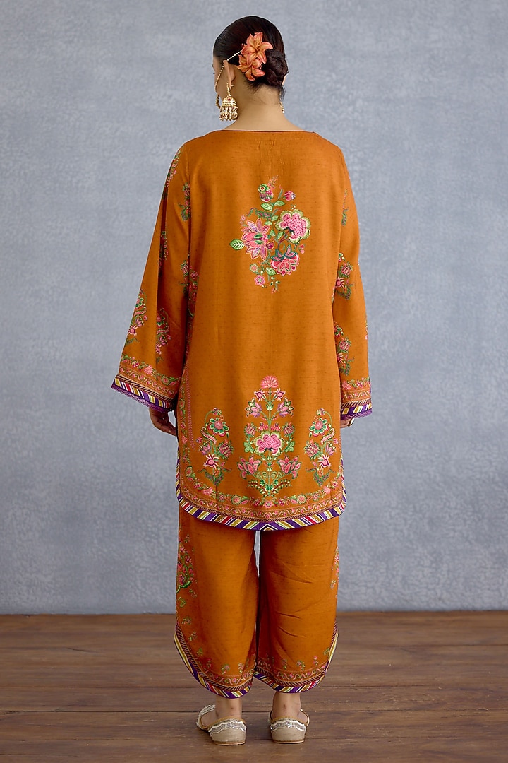 Orange & Purple Dola Silk Digital Printed Kurta Set by Torani at Pernia's Pop Up Shop