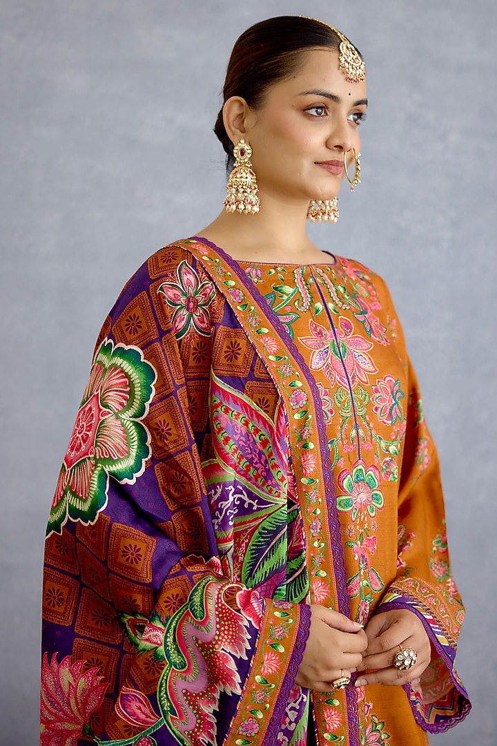 Orange & Purple Dola Silk Digital Printed Kurta Set by Torani at Pernia's Pop Up Shop