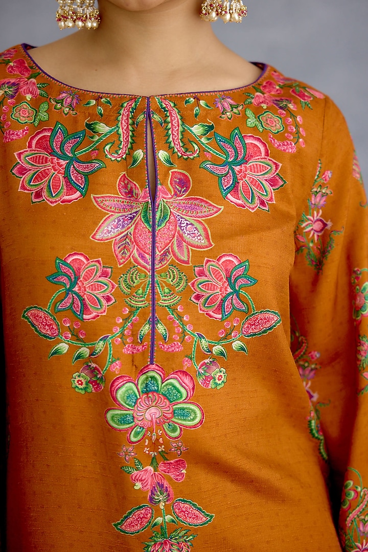 Orange & Purple Dola Silk Digital Printed Kurta Set by Torani at Pernia's Pop Up Shop