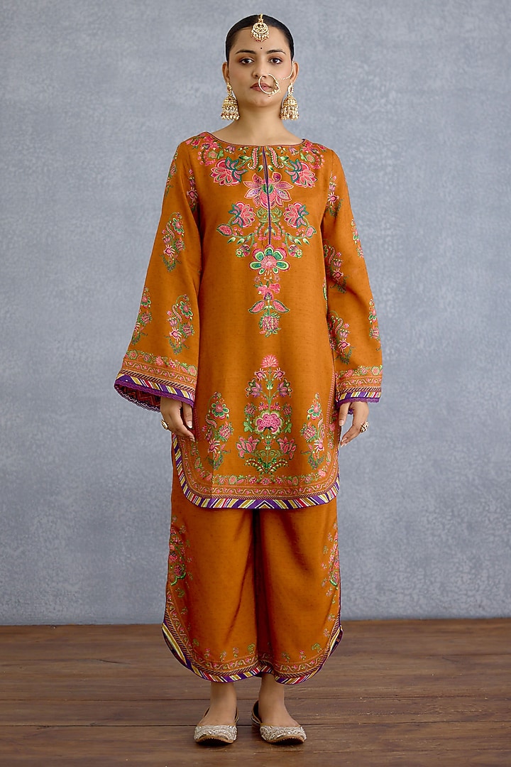 Orange & Purple Dola Silk Digital Printed Kurta Set by Torani at Pernia's Pop Up Shop