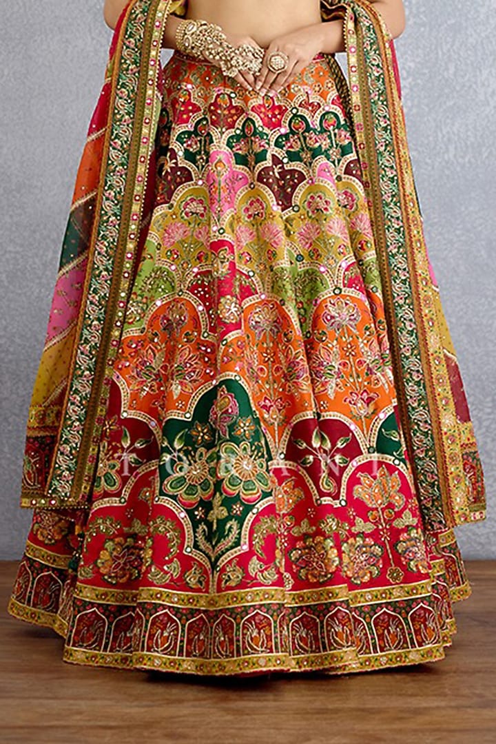 Multi-Colored Jeni Silk Digital Printed & Embroidered Bridal Lehenga Set by TORANI at Pernia's Pop Up Shop