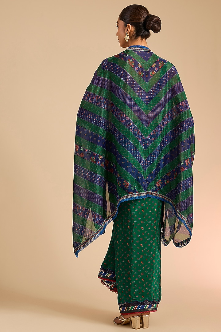Green Silk Crepe & Silk Crepe Organza Cape Set by Torani at Pernia's Pop Up Shop