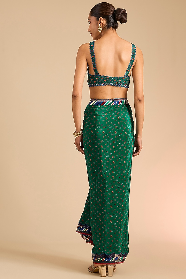 Green Silk Crepe & Silk Crepe Organza Cape Set by Torani at Pernia's Pop Up Shop