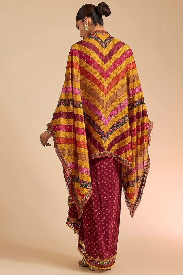 Multi-Colored Silk Crepe & Silk Crepe Organza Cape Set by Torani at Pernia's Pop Up Shop