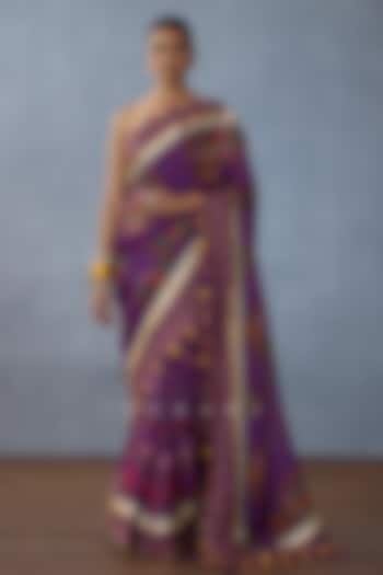 Purple Organza Digital Printed Wedding Saree by TORANI at Pernia's Pop Up Shop