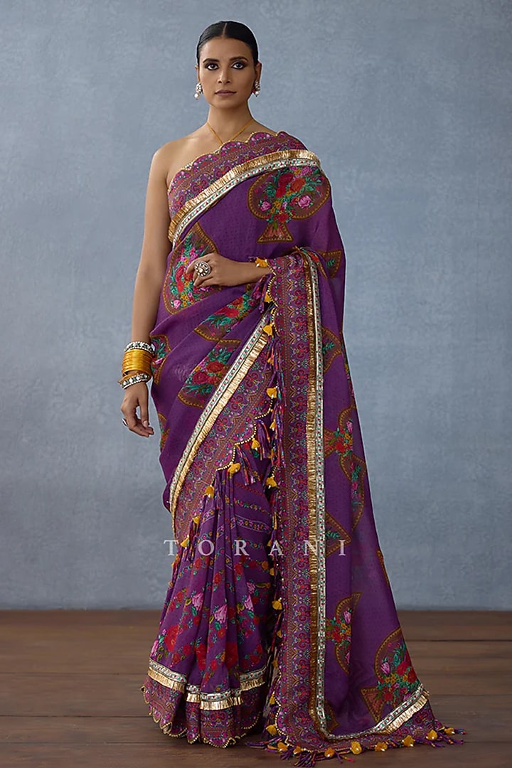 Purple Organza Digital Printed Wedding Saree by TORANI at Pernia's Pop Up Shop