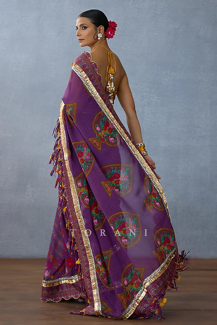 Purple Organza Digital Printed Wedding Saree by TORANI at Pernia's Pop Up Shop
