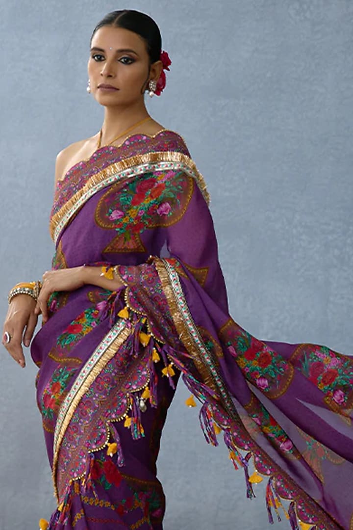 Purple Organza Digital Printed Wedding Saree by TORANI at Pernia's Pop Up Shop