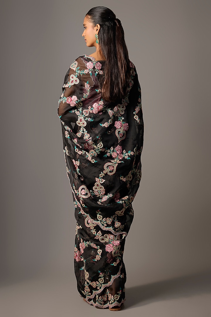 Black Organza Embroidered Reception Saree by TORANI at Pernia's Pop Up Shop