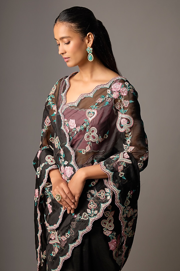 Black Organza Embroidered Reception Saree by TORANI at Pernia's Pop Up Shop
