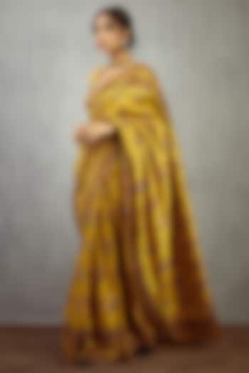 Yellow Handwoven Chanderi Silk & Organza Digital Printed Wedding Saree by TORANI at Pernia's Pop Up Shop