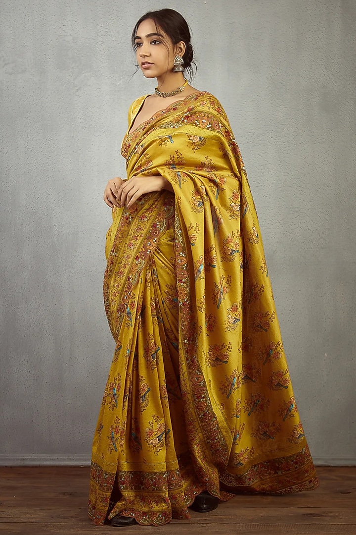 Yellow Handwoven Chanderi Silk & Organza Digital Printed Wedding Saree by TORANI at Pernia's Pop Up Shop